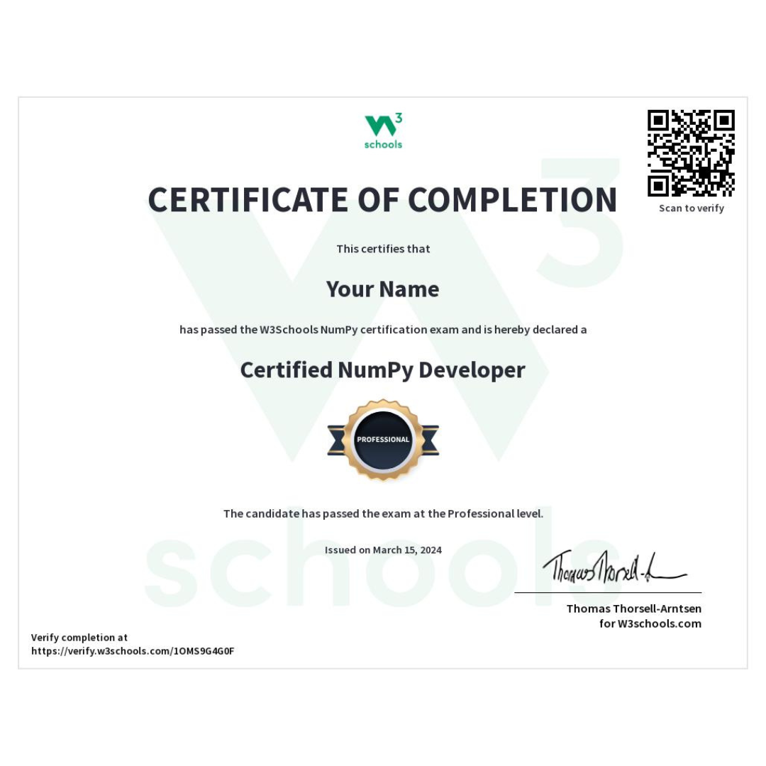 Benefits of NumPy Certificate: