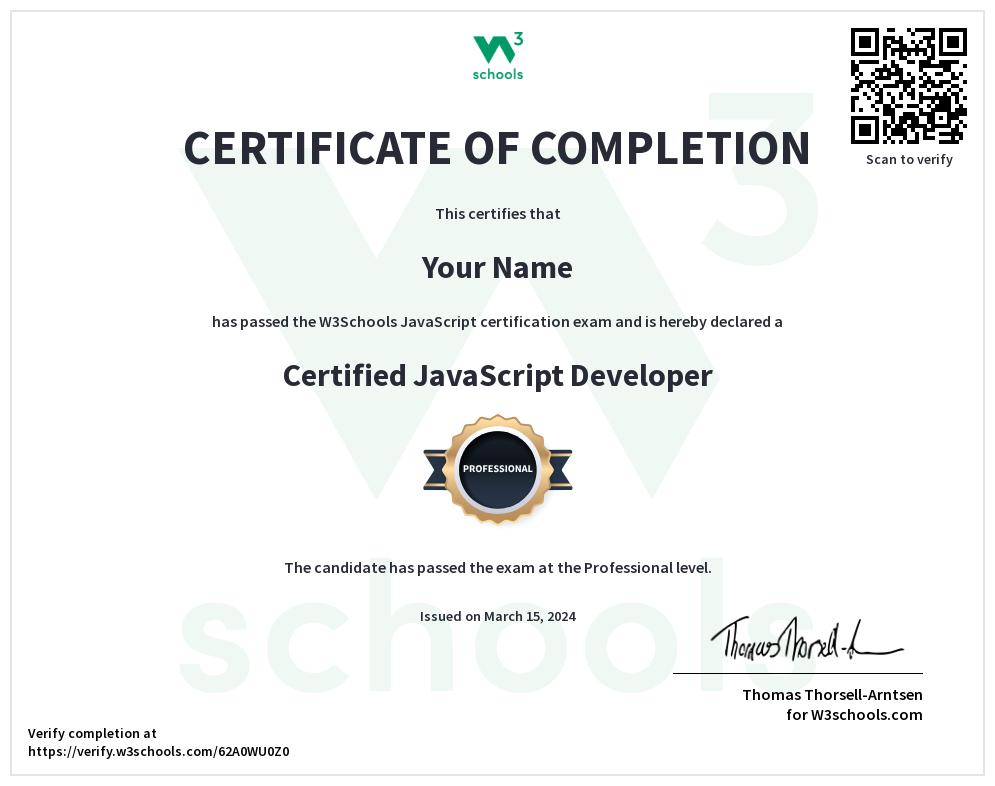 Benefits of JavaScript Certificate: